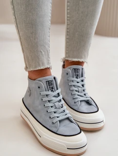 Ocieplane Trampki Damskie Na Platformie Eko Skórzane Big Star OO274069 Niebieskie