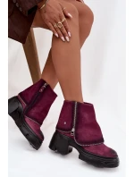 Skórzane Botki Damskie Z Wywiniętą Cholewką Maciejka 07145-23 Bordowe