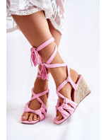 Semišové uzlíkové sandále na klinoch Ružová Flavia