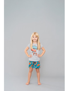 Oceania dievčenské pyžamo s krátkym rukávom a krátkymi nohavicami - svetlý melír/potlač