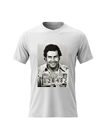 Pánske bavlnené tričko s potlačou - PABLO ESCOBAR - biele