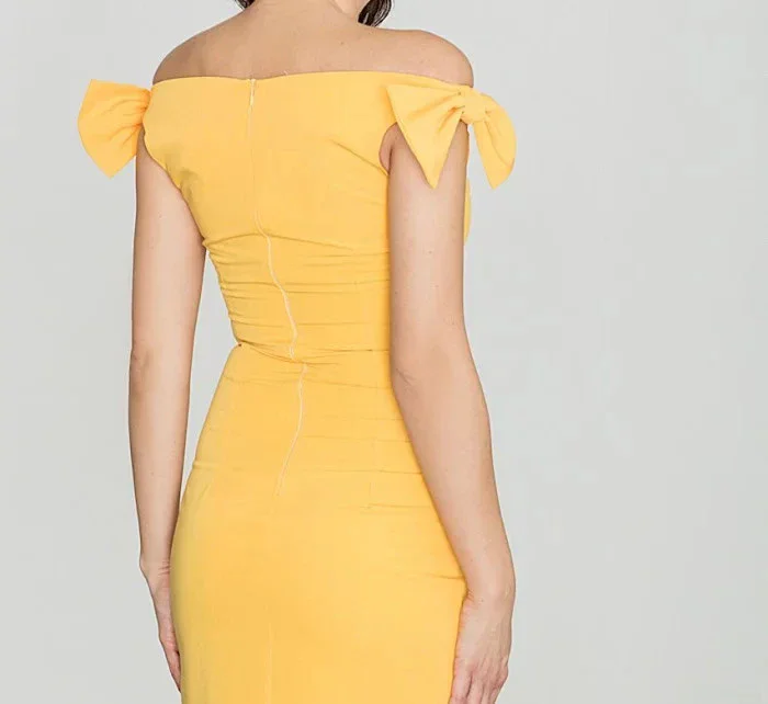 Dámske šaty K028 tmavo žltá - Katrus Dámske šaty K028 tmavo žltá - Katrus