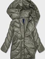 Dámska zimná bunda z ekokože v khaki farbe (AG2-J90)