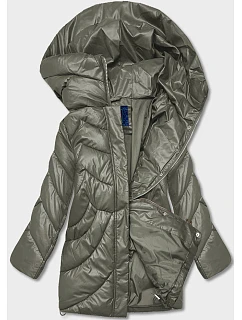 Dámska zimná bunda z ekokože v khaki farbe (AG2-J90)