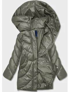 Dámska zimná bunda z ekokože v khaki farbe (AG2-J90)