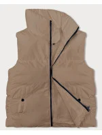 Dámska páperová vesta so stojatým golierom tmavo béžová (5M3150-84)