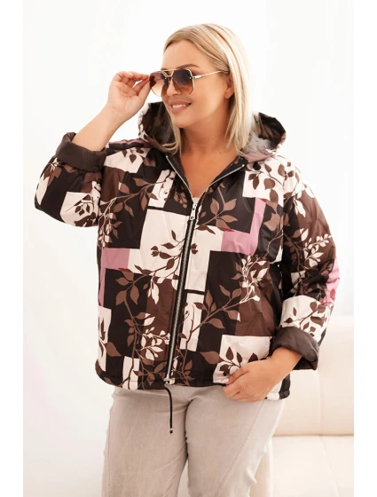 Dámska bunda nadrozmernej veľkosti s kapucňou a predĺženým chrbtom Brown Dámska bunda nadrozmernej veľkosti s kapucňou a predĺženým chrbtom Brown