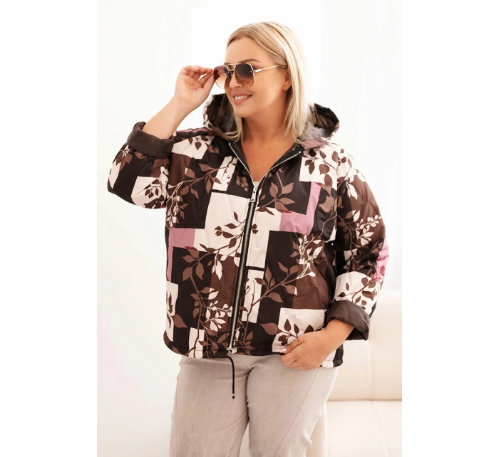 Dámska bunda nadrozmernej veľkosti s kapucňou a predĺženým chrbtom Brown Dámska bunda nadrozmernej veľkosti s kapucňou a predĺženým chrbtom Brown