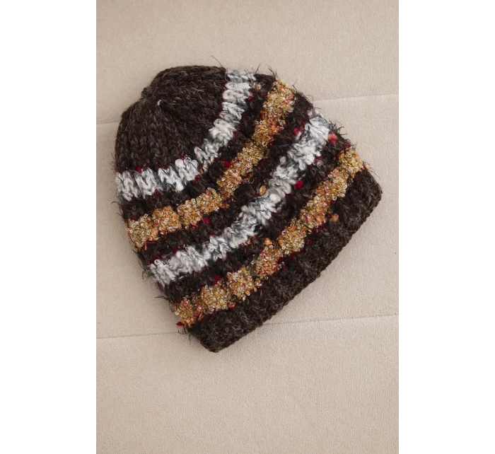 Dámska zimná čiapka s farebným vláknom a elastickou šnúrkou K352 hnedá+biela