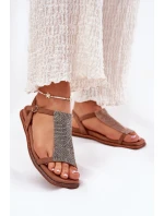 Plné Elegantní Dámské Sandály S  Hnědé model 21693526 - Artiker