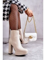 Hladké kožené topánky na podpätku Beige Kaysa Hladké kožené topánky na podpätku Beige Kaysa