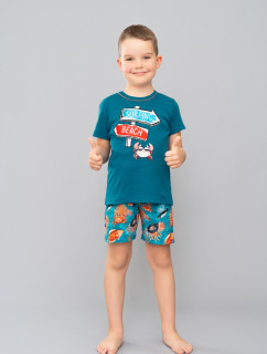 Chlapčenské pyžamo Krab, krátke rukávy, krátke nohavice - teal/print