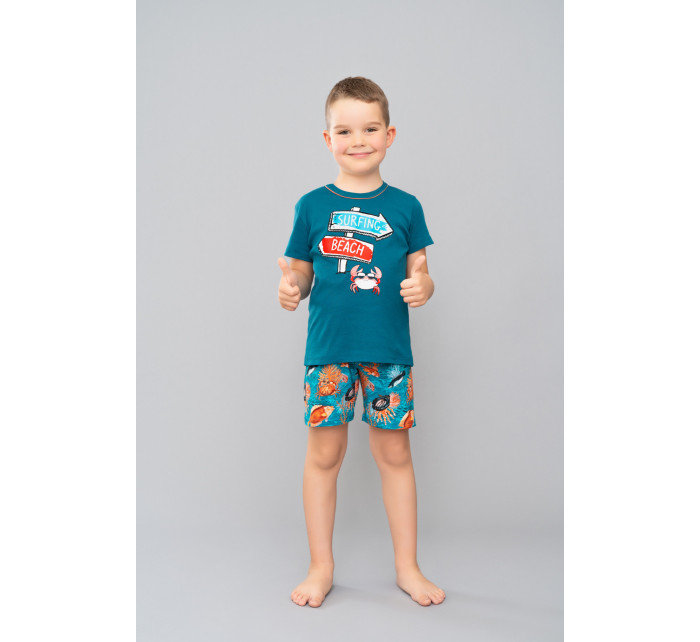 Chlapčenské pyžamo Krab, krátke rukávy, krátke nohavice - teal/print