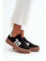 Dámské kožené tenisky na platformě černé model 21665868 - Zazoo Dámské kožené tenisky na platformě černé model 21665868 - Zazoo