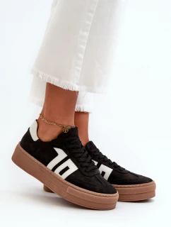 Zazoo N1095S2 Sneakersy Skórzane Damskie Na Platformie Czarne