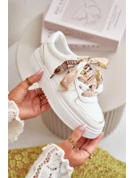 Sneakersy Damskie Na Platformie Z Ozdobnym Sznurowaniem Białe Mistra