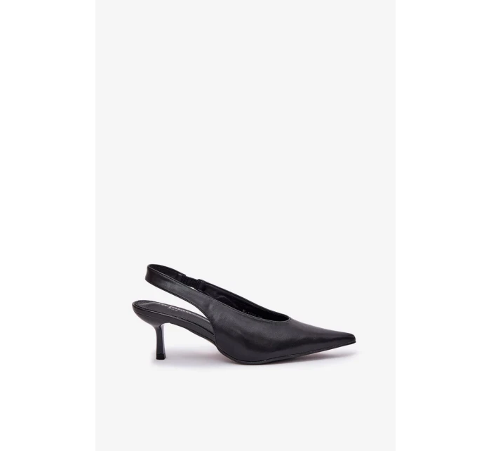 Lodičky Aricandia na otvorenom podpätku z ekokože - čierne Lodičky Aricandia na otvorenom podpätku z ekokože - čierne