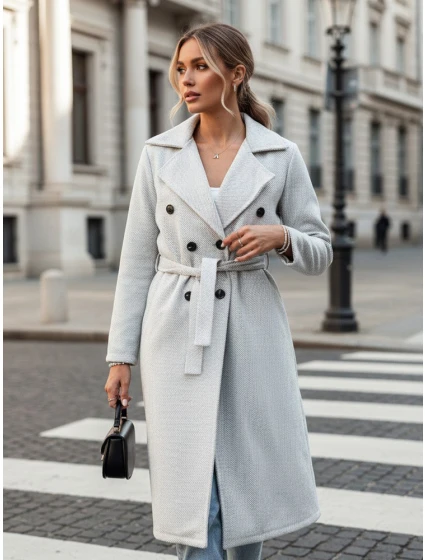 Dámský oversize kabát s dlouhým zavazováním šedý Dstreet model 21981940 - FashionStreet