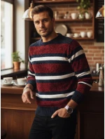 Pánský pruhovaný svetr červený Dstreet model 21982500 - FashionStreet Pánský pruhovaný svetr červený Dstreet model 21982500 - FashionStreet