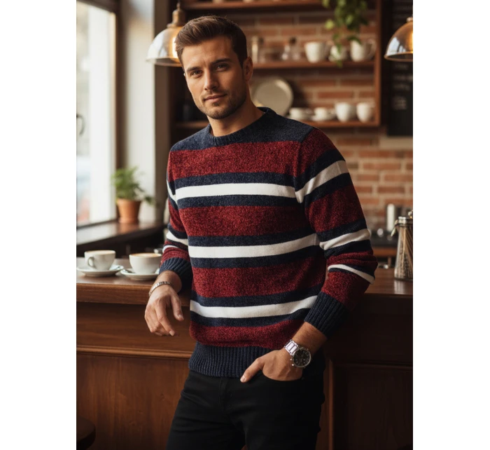 Pánský pruhovaný svetr červený Dstreet model 21982500 - FashionStreet Pánský pruhovaný svetr červený Dstreet model 21982500 - FashionStreet