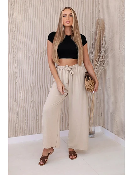 Kalhoty s širokým pasem beżowy Kalhoty s širokým pasem beżowy