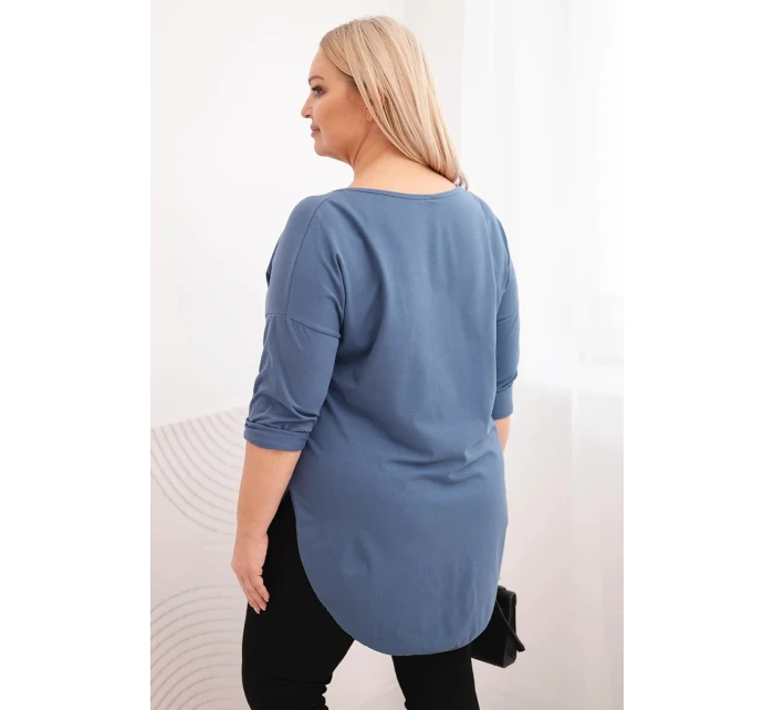 Dámská bavlněná blůza Plus Size s V výstřihem a ohrnutým rukávem model 21798653 - K-Fashion Dámská bavlněná blůza Plus Size s V výstřihem a ohrnutým rukávem model 21798653 - K-Fashion