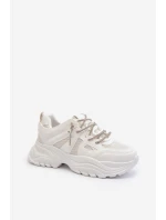 Sneakersy Damskie Na Masywnej Podeszwie Z Ozdobnym Sznurowaniem Białe Relissa