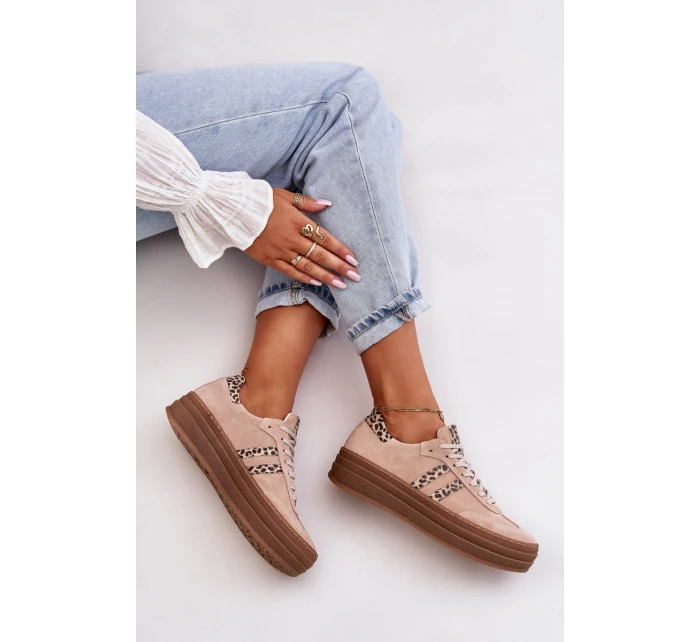 Zazoo N1068S4 Damskie Zamszowe Sneakersy Na Platformie Panterka Różowe