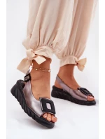 Dámské kožené sandály na platformě s ozdobou model 21693470 grafitové - Artiker