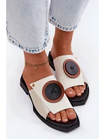 Kožené dámské geometrické pantofle Maciejka K7479-01 Béžovo-černé