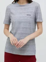 Dámske pyžamové tričko QS6890E 5FQ šedobiela - Calvin Klein