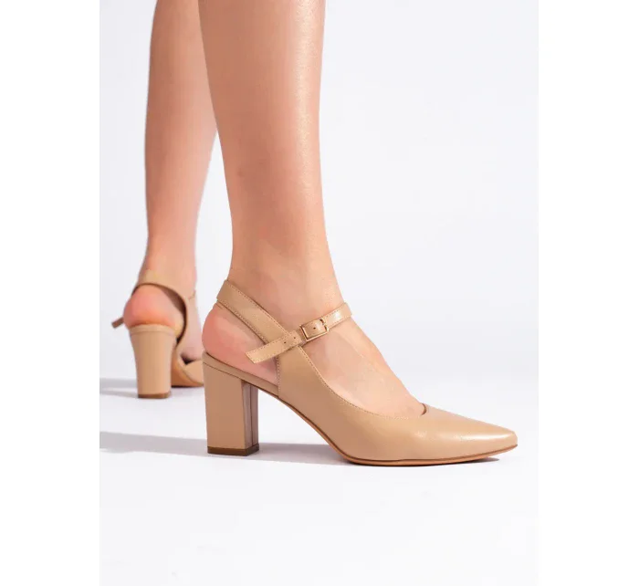 Luxusní hnědé dámské  lodičky na širokém podpatku