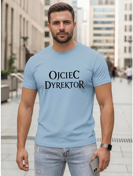 Tshirt męski klasyczny z napisem bawełniany błękitny model 22217877 - FashionStreet
