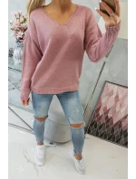 Sveter s výstrihom do V tmavo ružový Sveter s výstrihom do V tmavo ružový