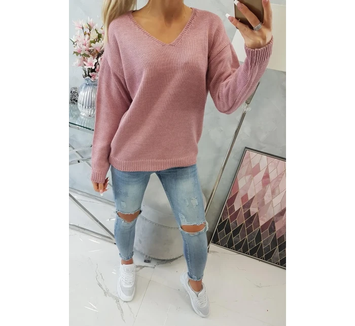 Sveter s výstrihom do V tmavo ružový Sveter s výstrihom do V tmavo ružový