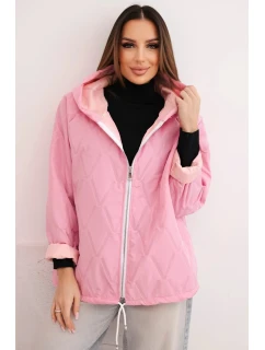Dámska jarná prešívaná bunda s kapucňou a zipsom svetlo ružová