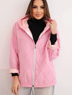 Dámska jarná prešívaná bunda s kapucňou a zipsom svetlo ružová