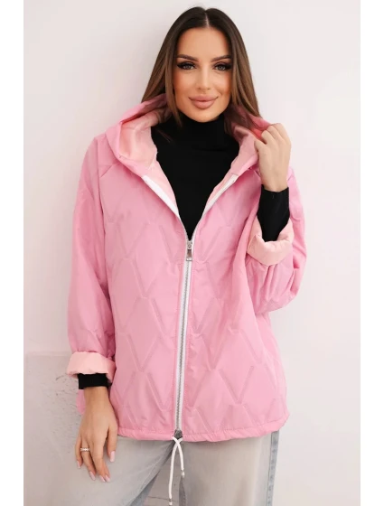 Dámska jarná prešívaná bunda s kapucňou a zipsom svetlo ružová