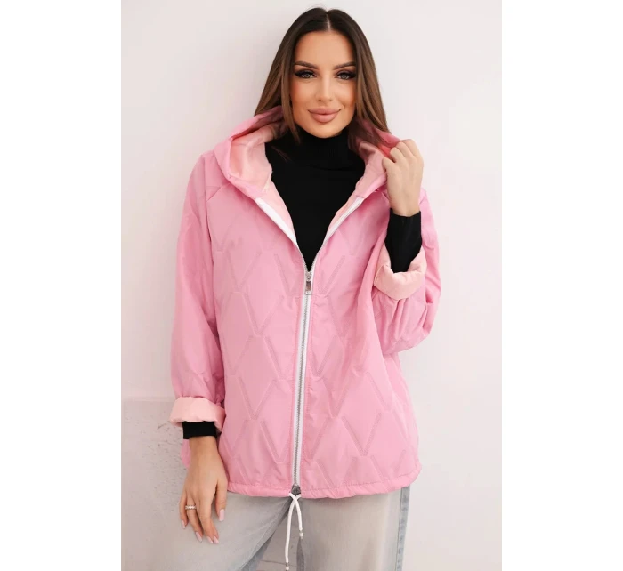 Dámska jarná prešívaná bunda s kapucňou a zipsom svetlo ružová