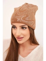 Dámska zimná vlnená čiapka s dvojitým okrajom K426 oranžová