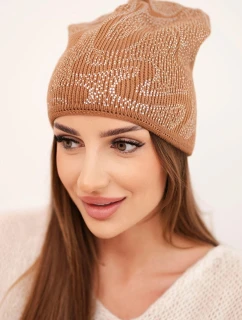 Dámska zimná vlnená čiapka s dvojitým okrajom K426 oranžová