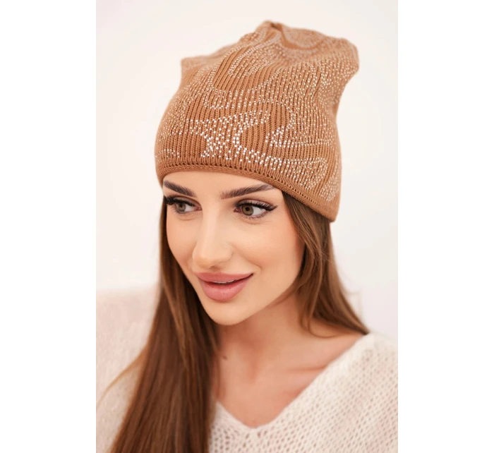 Dámska zimná vlnená čiapka s dvojitým okrajom K426 oranžová