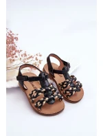 Dětské sandály na suchý zip s pruhy Černá model 21621461 - Boto