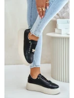 Dámske kožené tenisky na platforme s brošňou Vinceza Black