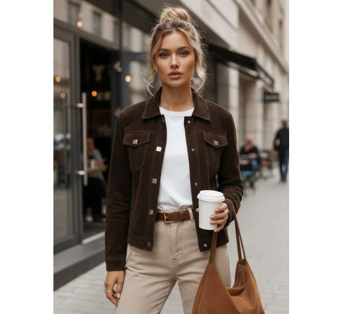Dámska semišová bunda TY5583 Tmavo hnedá - Fashion Street