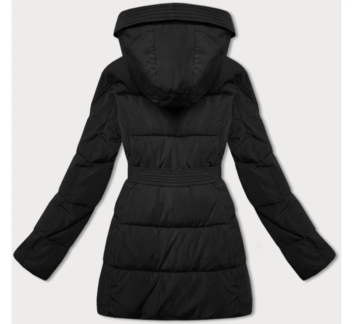 Úzka zimná bunda s opaskom čierna (23MY-207)