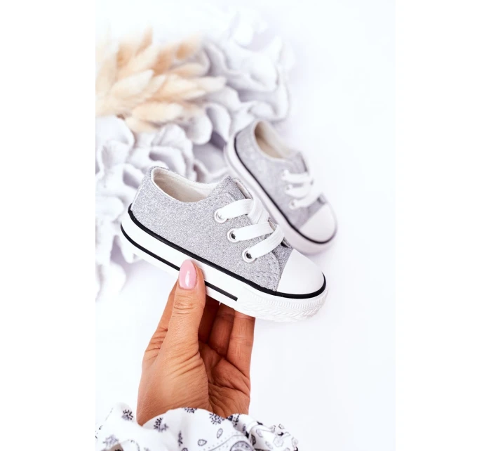 Dziecięce Brokatowe Trampki Srebrne Bling-Bling