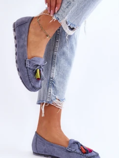 Zamszowe Mokasyny Z Kokardą I Frędzlami Niebieskie Dorine