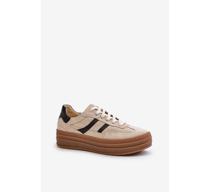 Semišové tenisky na platformě béžové model 21679942 - Zazoo