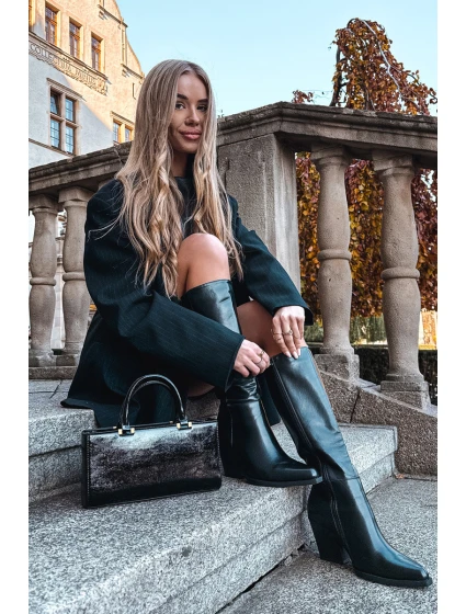 Dámské kozačky na jehlovém podpatku s vyhříváním černé Katelle